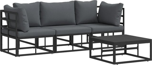 vidaXL Garten-Sofa-Set 4-teilig in Schwarz und Grau mit Kissen aus Aluminium und Textilene - Bild 1