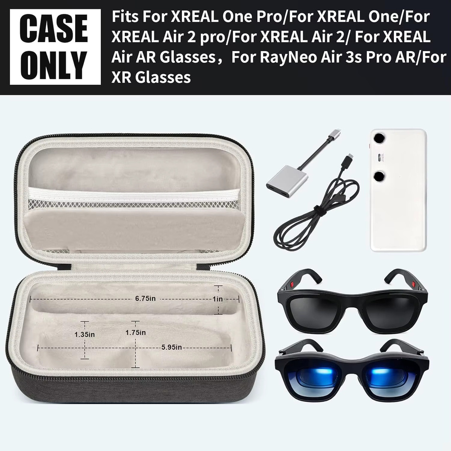 XREAL AR-Brillenetui Hartschalenetui für XREAL One Pro, One, Air, Air 2, Pro sowie RayNeo Air 3s und Pro, inklusive Beam Pro 3 Kompatibilität, Farben: Pink oder Schwarz - Bild 2