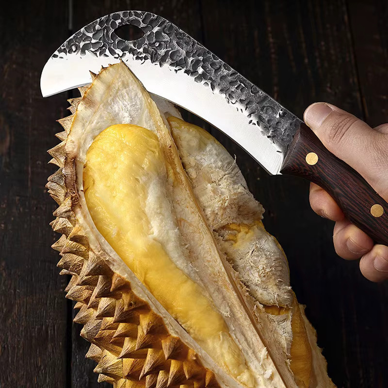 InLeung Handgeschmiedetes Obstmesser mit Edelstahlklinge und Holzgriff in Silber für Bananen und Durian - Bild 3