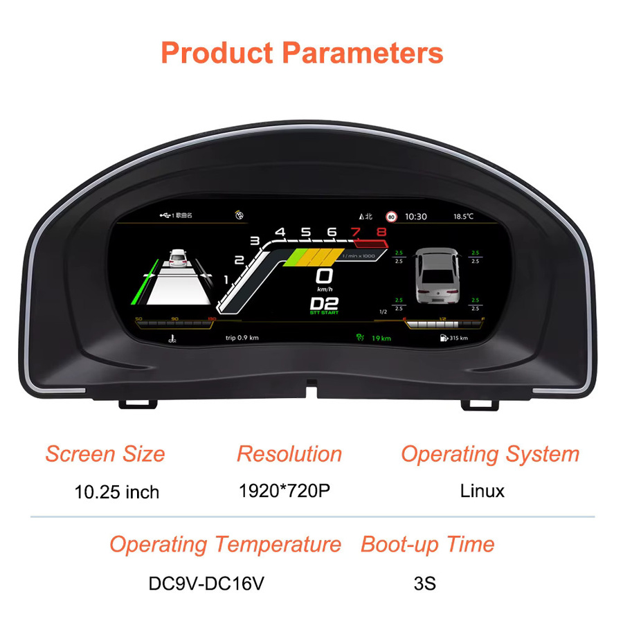 Bonroad 10,25 Zoll LCD Digitales Armaturenbrett für VW Scirocco 2009-2016 und EOS 2010-2015 mit Carplay und Android Auto in Schwarz - Bild 4