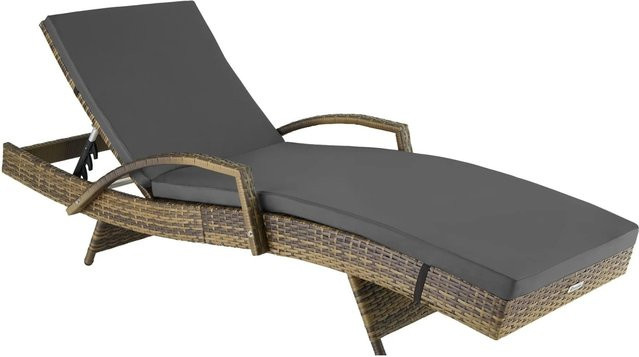 tectake Aluminium Rattan Sonnenliege mit abnehmbarer Polsterauflage, wetterfest und UV-beständig, B/T/H: 190 x 71 x 34 – 74,5 cm - Bild 2