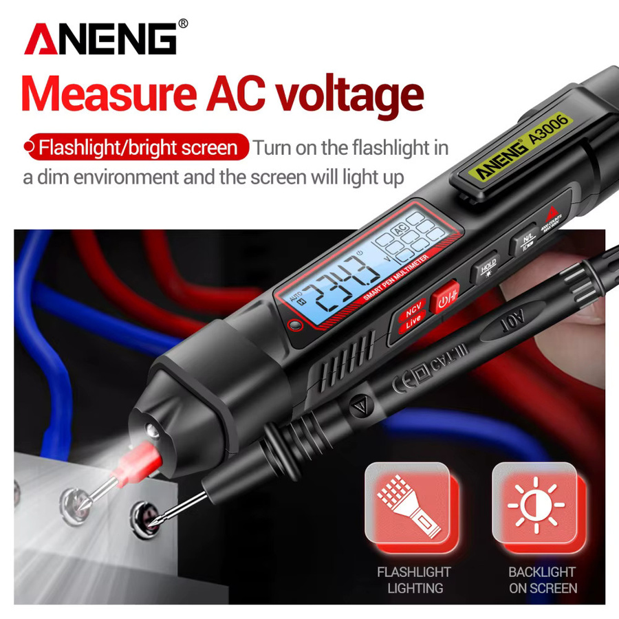 ANENG A3006 Stiftförmiges Digitalmultimeter in Schwarz mit 4000 Anzeigen für AC/DC Spannung, Widerstand, Kapazität und Diodentest - Bild 3