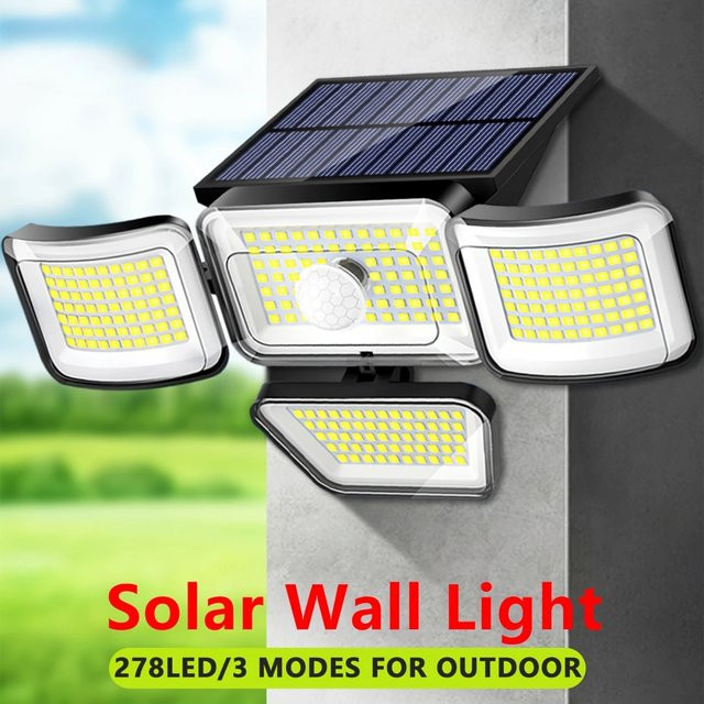 Leclstar Solar-LED-Wandleuchte mit 278 LEDs und PIR-Bewegungsmelder in Schwarz - Bild 1