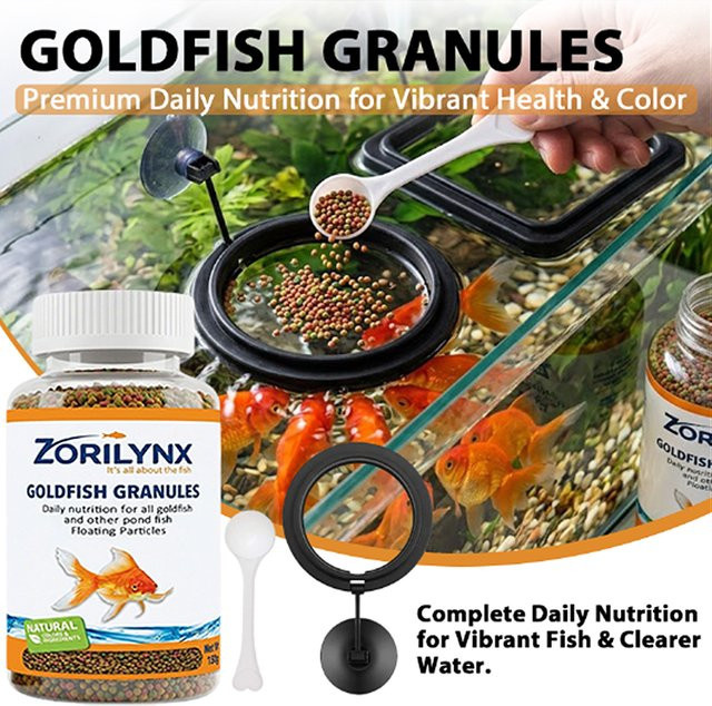ZORILYNX Goldfischfutter in Granulatform mit Fütterungsring, natürliche schwimmende Partikel für Teichfische, 150g - Bild 1
