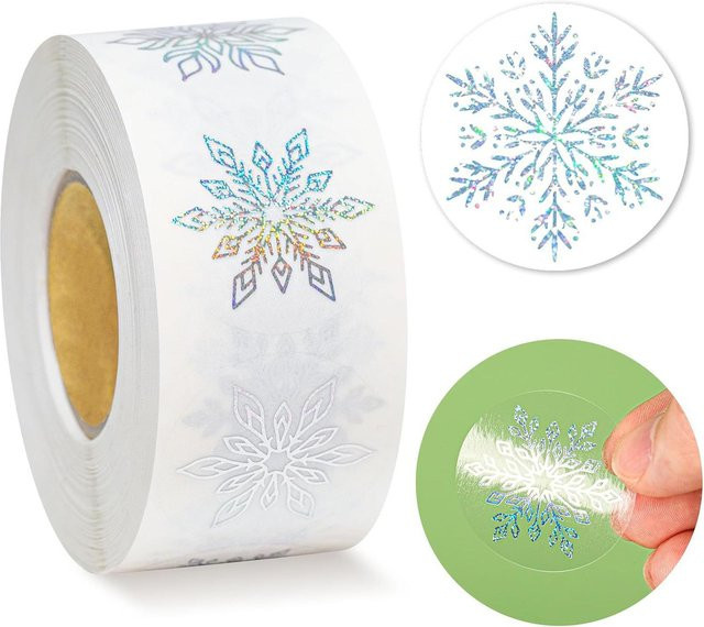 500 Stück Glitzernde Schneeflocken-Umschlagaufkleber Runde Weihnachtsetiketten für Umschläge und Sammelalben - Bild 1