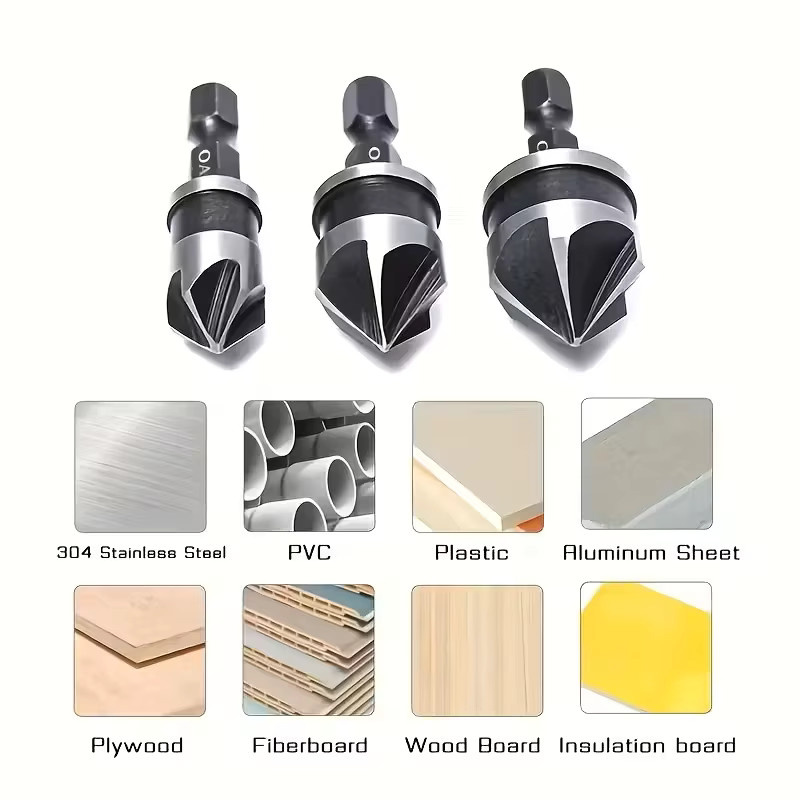 3-teiliges Entgratungs- und Fasenfräser-Set aus HSS-Stahl in Silber für Edelstahl und Holz mit Sechskant-Griff - Bild 3