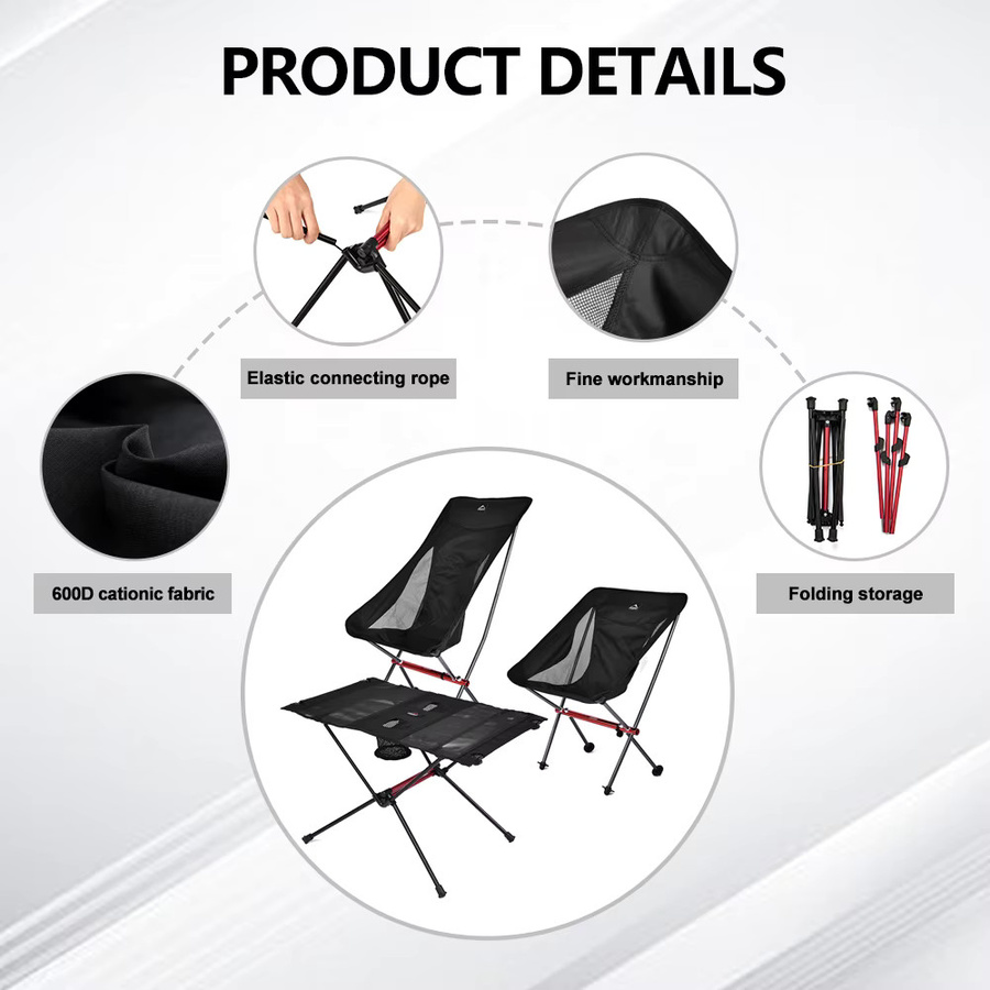 Widesea Outdoor-Klappstuhl in Schwarz mit Textilene-Bezug und Getränkehalter für Camping, Angeln und Freizeit - Bild 3