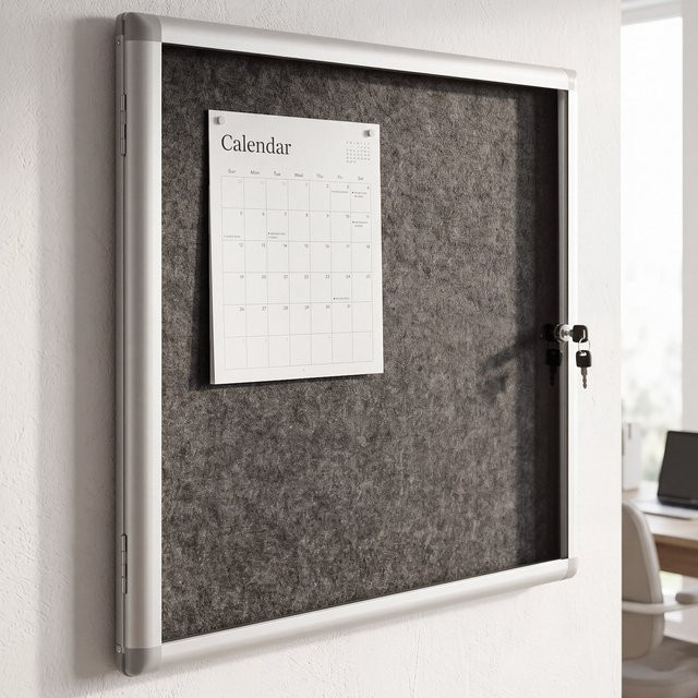 Schaukasten MCW-Q51 Memoboard Pinnwand mit Filzoberfläche und Aluminiumrahmen, abschließbar, Schwarz, B: 65 cm, H: 68 cm, T: 7 cm - Bild 1
