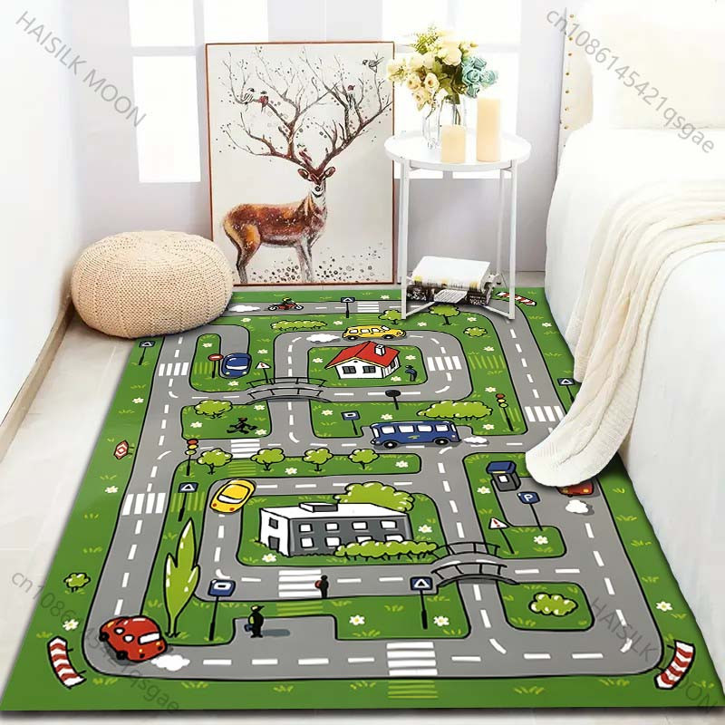 UQIDEHOME Cartoon Stadt Straßen Druck Teppich, modern und waschbar, Mehrfarbig, B/T: 60 x 40 cm - Bild 2