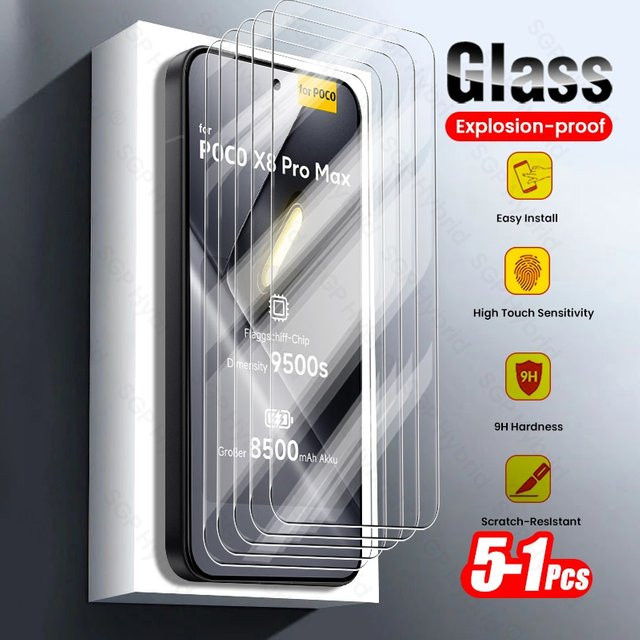 Poco Little X8ProMax 5G Displayschutz Set aus 5 Stück: 9H Gehärtetes Glas in Transparent - Bild 1