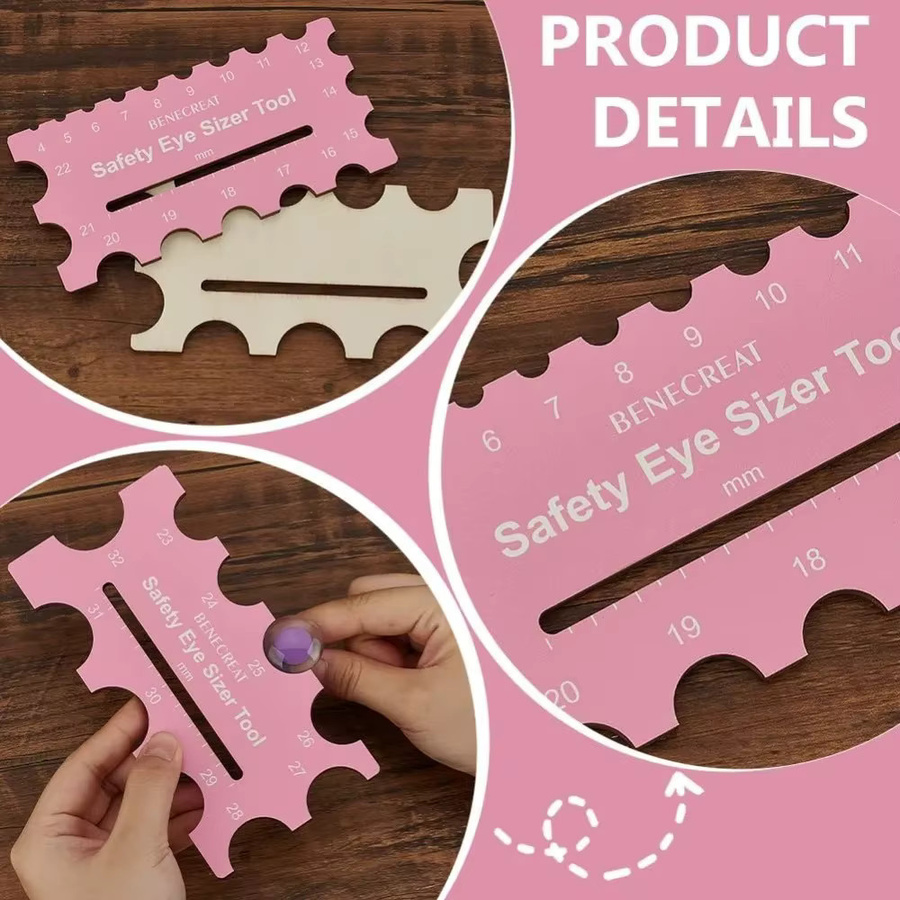 2er-Set Holz Augen-Sizer Werkzeug für Plüschbären in Rosa, Messlineal zur Augeninstallation für Häkelarbeiten und Handwerk, 4 bis 32 mm - Bild 3