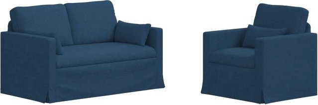 vidaXL 2-teiliges Sofa Blau aus Stoff mit Metallrahmen und Armlehnen, B/T/H: 139 x 78 x 80 cm und 78 x 78 x 80 cm - Bild 1