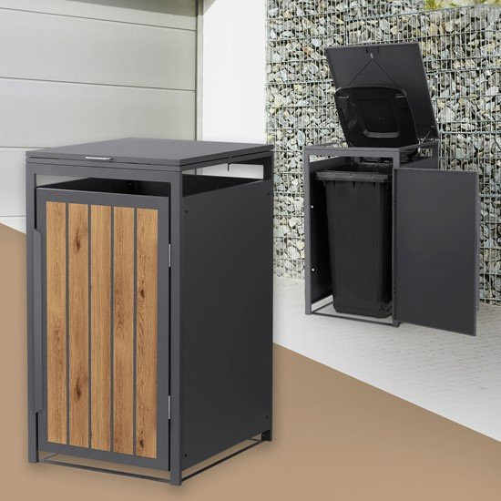 Mülltonnenbox ML-Design aus Stahl in Anthrazit-Holzoptik für 240 Liter, B/T/H: 68 x 80 x 120 cm - Bild 1