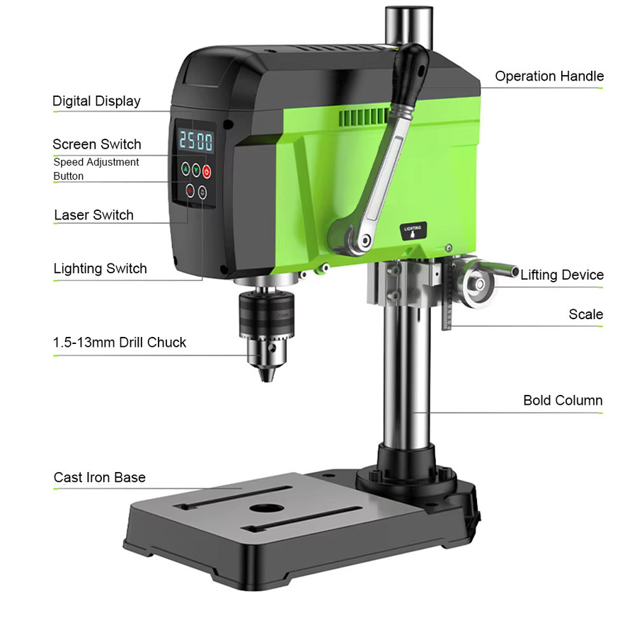Allsome Tischbohrmaschine BG-516809+BG-6368 mit 3-Zoll-Kreuzschlitz-Schraubstock-Kombinationsset, 400 W, Grün - Bild 2