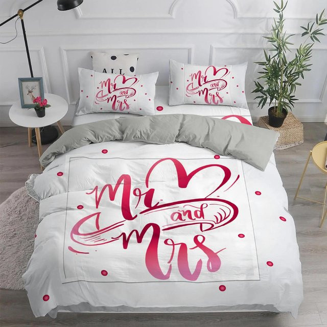 Flylo Bettwäsche-Set Mr und Mrs in Schwarz-Weiß, 3-teiliges Mikrofaser-Bettwäsche-Set mit Bettbezug und Kissenbezug, B/H: 140 x 210 cm - Bild 1
