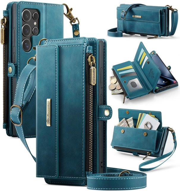 Multifunktionales Lanyard Leder-Kartenetui und Geldbörse für Samsung Galaxy A55 A56 A54 A53 A52 A17 A16 A15 A14 A13 in Blau von Olivenmond - Bild 1