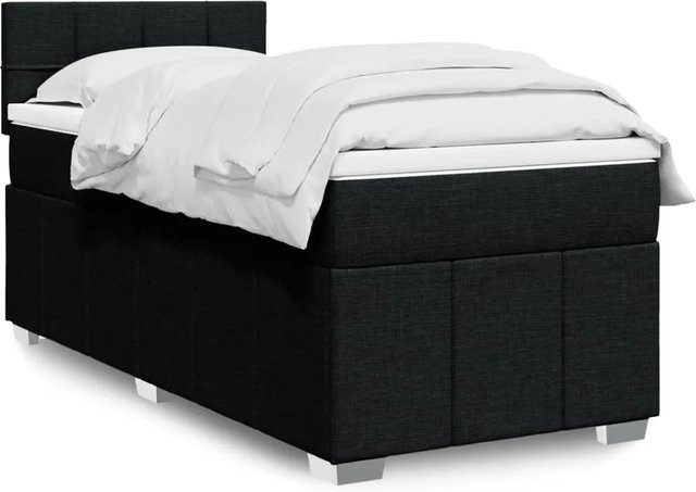 vidaXL Boxspringbett mit Matratze Schwarz aus Stoff mit USB-Ladeport und Unterbettbeleuchtung B/T/H: 80 x 200 x 100,5 cm - Bild 1
