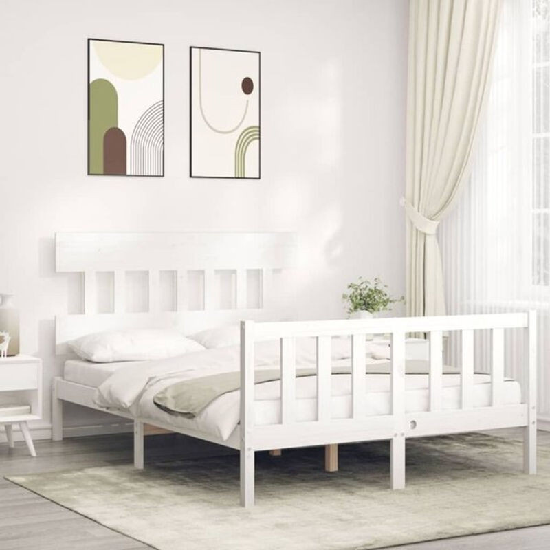 Massivholzbett aus Kiefer mit Kopfteil im Landhausstil von Vidaxl, Weiß, B: 120 cm, H: 81 cm, T: 190 cm - Bild 1