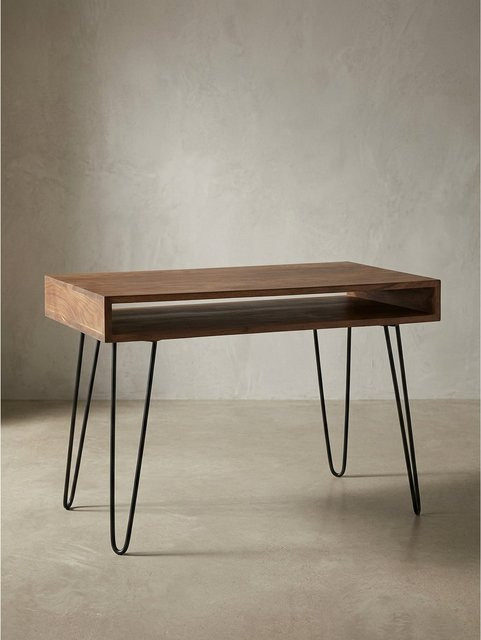 KADIMA DESIGN Schreibtisch aus Massivholz im Landhausstil mit Haarnadelbeinen, braun, B/T/H: 110 x 60 x 76 cm - Bild 1