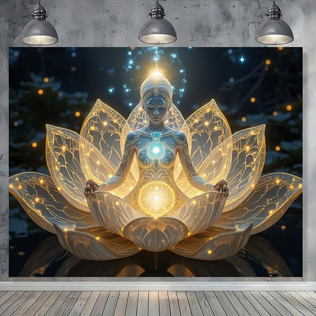 Meditationsgöttin Wandteppich Lotuslicht Kunst Wandbehang von JMG Household Supplies, Boho Yoga Dekoration, Mehrfarbig, Breite: 150 cm, Höhe: 200 cm - Bild 1