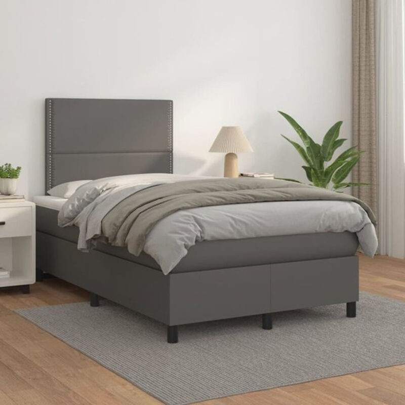 vidaxl Boxspringbett mit Matratze in Grau aus Kunstleder und Holzwerkstoff B/T/H: 200 x 120 x 118 cm - Bild 1