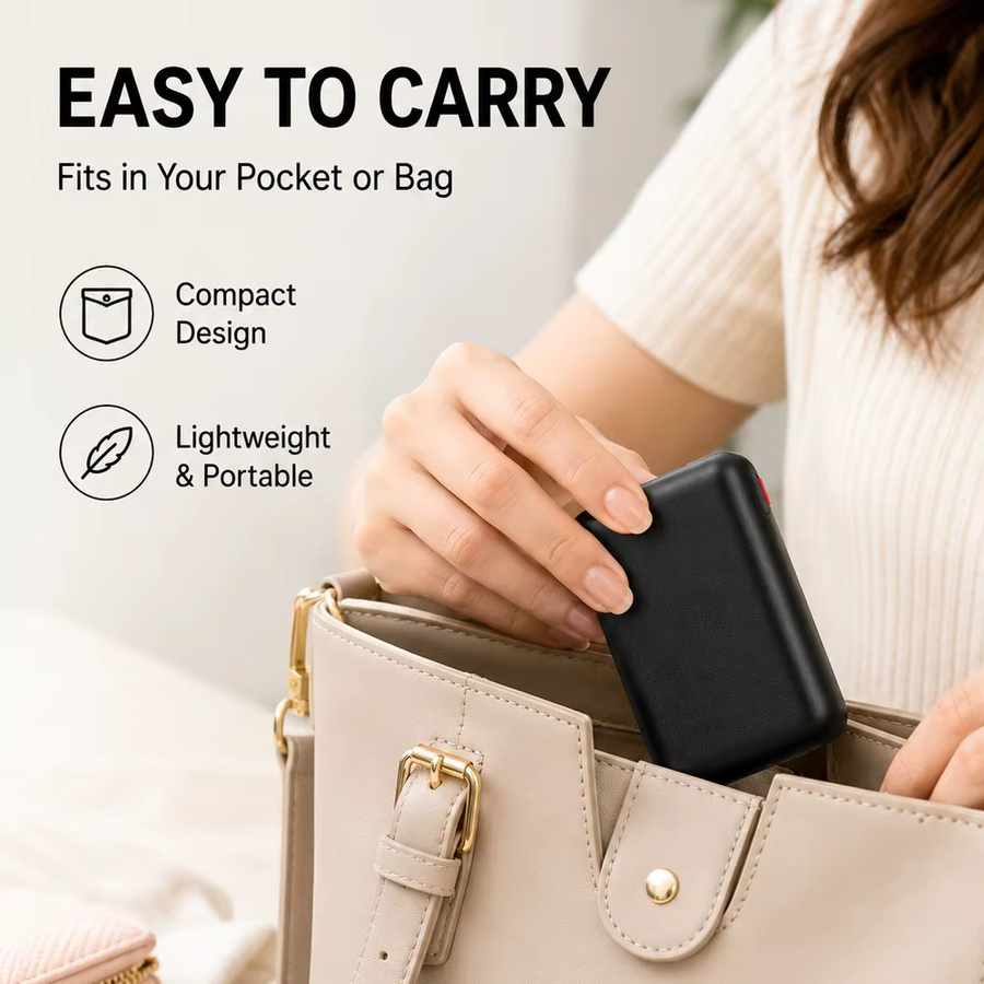 Mini Powerbank 5000mAh Tragbarer Externer Akku USB-Ladegerät in Schwarz - Bild 6