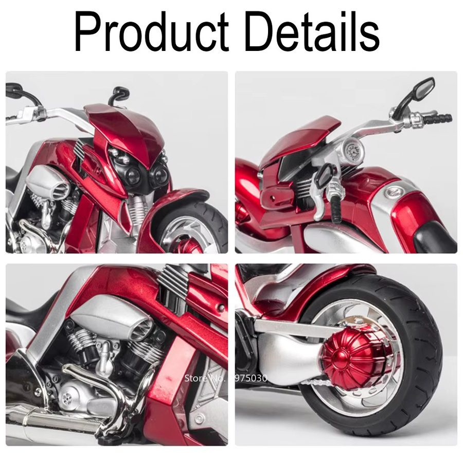 RMZ city Travertson V-REX R1 Motorrad, Modell, 1:12, mit Licht und Musik, Metall, Gummi Reifen - Bild 4