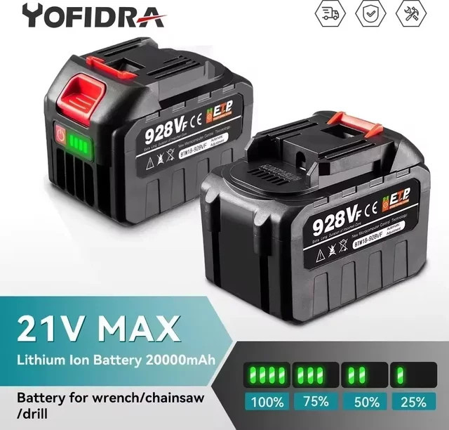 Yofidra Lithium-Ionen Akku 22500mAh für 21V elektrische Elektrowerkzeuge, Farbe: Schwarz - Bild 1