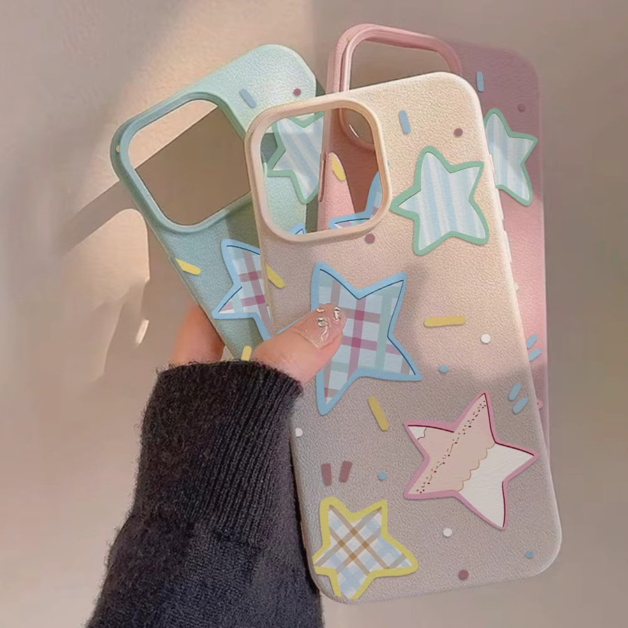 AKABEILA Handyhülle aus Leder und Silikon mit Stern-Design für iPhone, Stoßfeste Schutzhülle in Grün und Multicolour - Bild 2