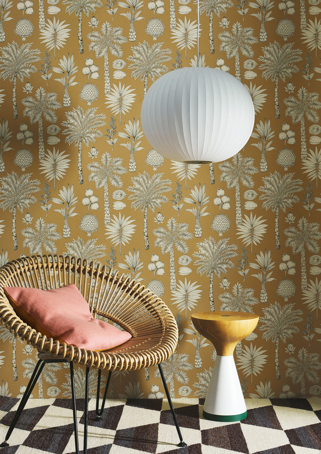 Manuel Canovas Tapete Cote d azur Cuivre mit floralem Boho-Design in Gelb und mattem Non-Woven-Finish - Bild 1