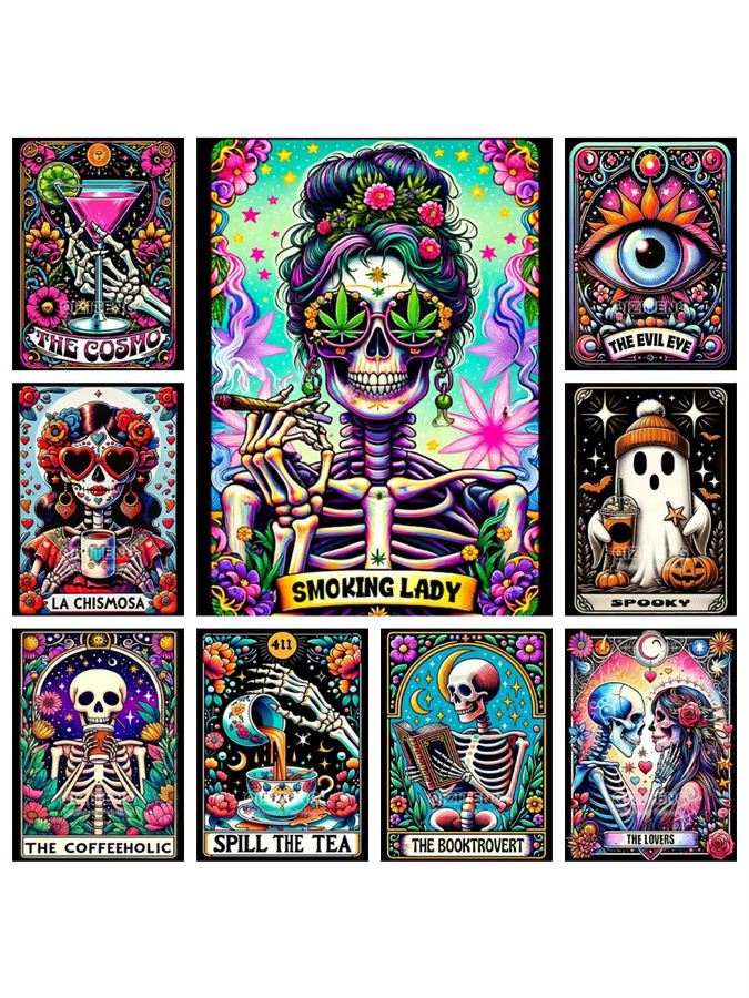 YUTTEE DIY Diamant Stickerei Set Tarot Karte mit Cartoon Skelett und Schädel in Multicolour, B/H: 20 x 30 cm - Bild 2