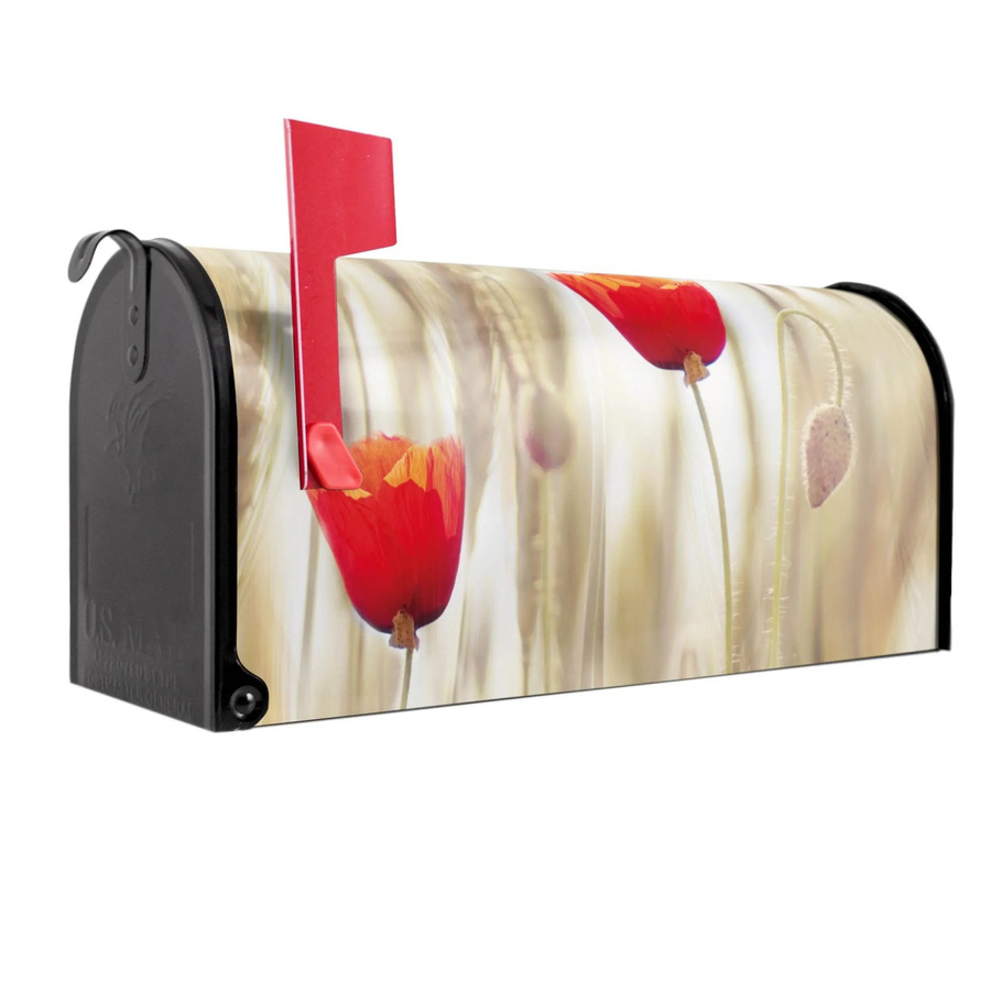 Banjado Amerikanischer Briefkasten in Schwarz mit Klatschmohn-Motiv aus pulverbeschichtetem Stahl, B/T/H: 48 x 22 x 16 cm - Bild 2