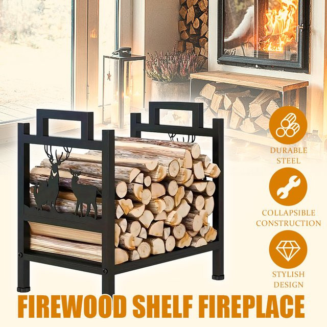 combiubiu Kamin Holzregal aus Metall in Schwarz Matt, B/T/H: 42 x 30 x 42 cm - Bild 1