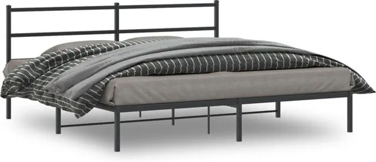 Vidaxl Metall-Bettgestell mit Kopfteil in Schwarz, Modernes Design aus Stahl, B/T: 193 x 203 cm - Bild 1