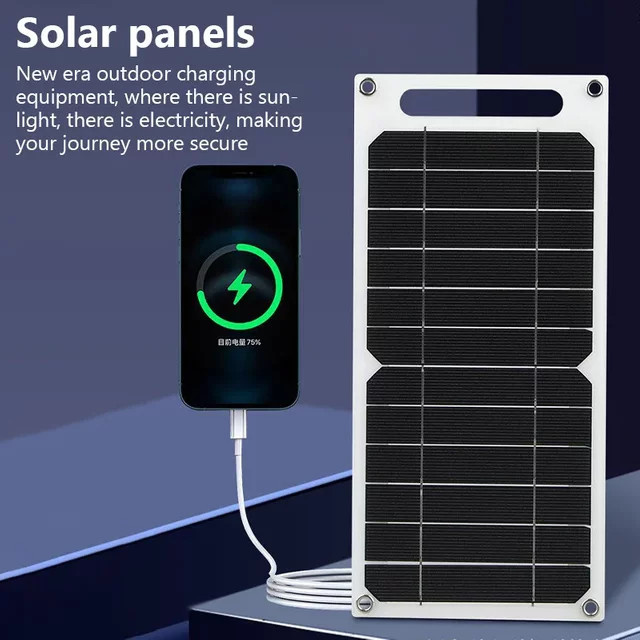 SNQP Solarpanel 10W mit USB Typ-C Anschluss, flexibles und tragbares Minisystem in Schwarz für Camping und Wandern, IP65 wassergeschützt - Bild 1