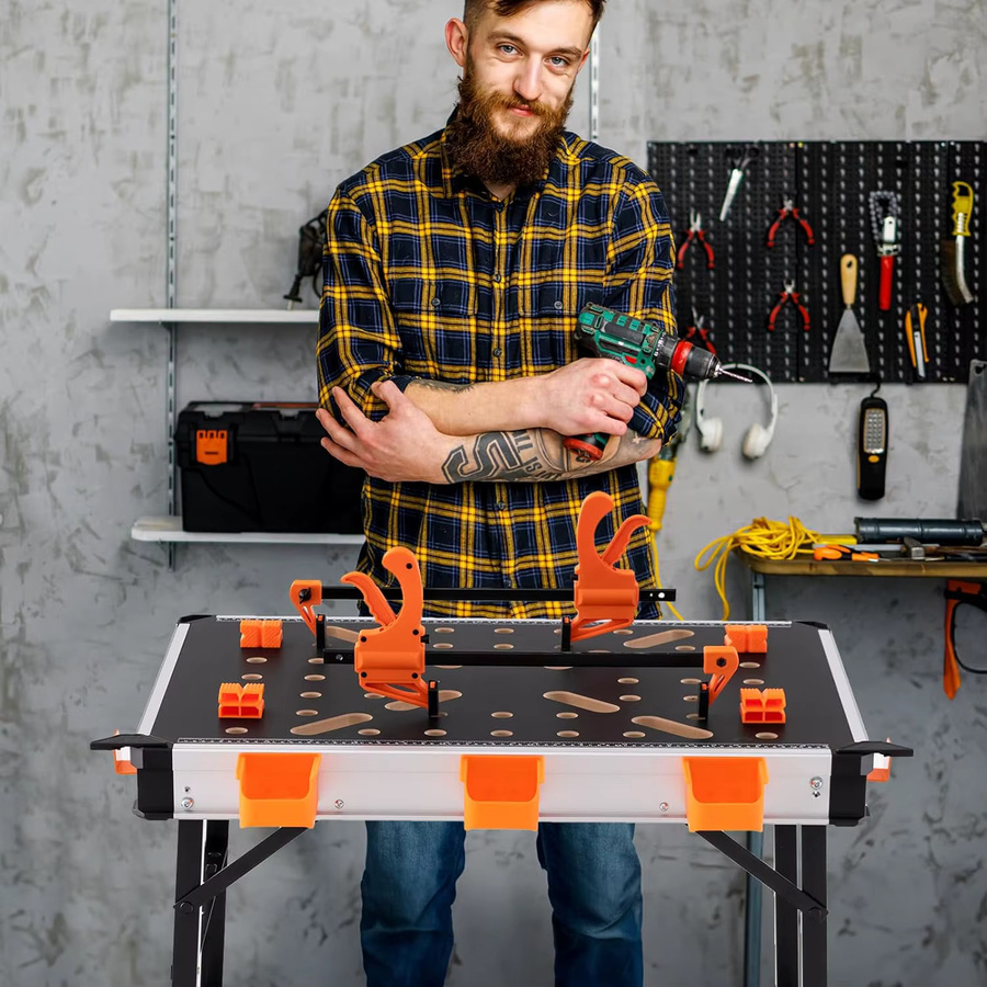 GOFLAME Klappbarer Arbeitstisch als Werkbank mit Metallrahmen, 2 Schnellklemmen, 4 Klemmhaken und 3 Werkzeugkästen - Bild 3