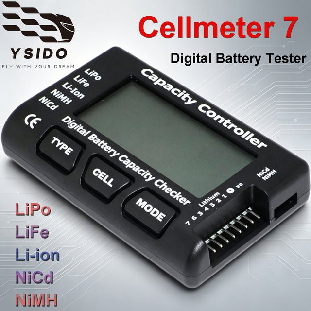 YSIDO Cellmeter 7 Digitaler Batteriekapazitätsprüfer und Controller für LiPo LiFe Li-Ion NiCd NiMH in Schwarz - Bild 1