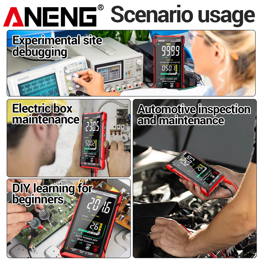ANENG 622B VA Digitalmultimeter mit Umkehranzeige, 9999 Anzeigen, NCV, Infrarot-Temperaturmessung, AC/DC 999,9V und eingebauter Taschenlampe - Bild 3