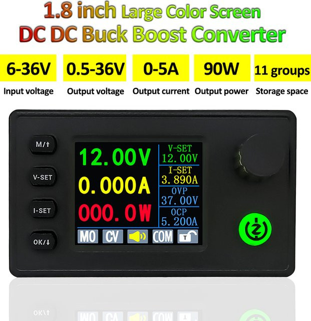 DC DC Buck Boost Converter Labor Netzteil 40W/90W Einstellbar CC CV 0,5-36V 4,5A/5A Schwarz - Bild 1