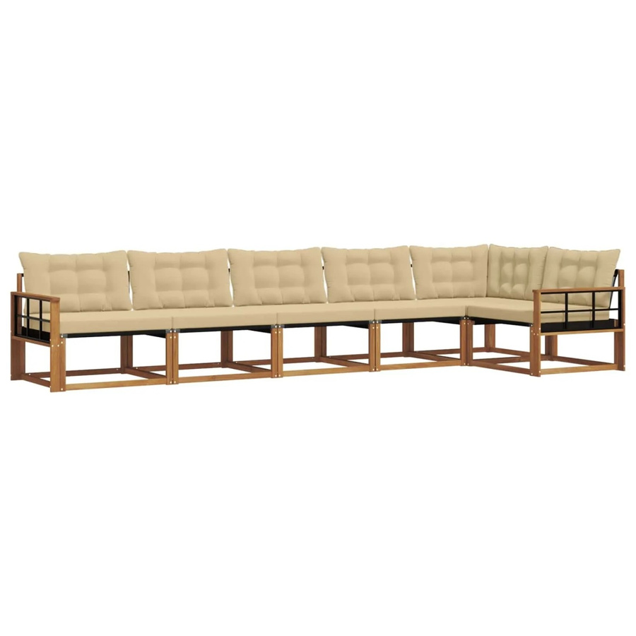 vidaXL Outdoor-Sofagarnitur 6-teilig L-Form aus Akazienholz mit Kissen in Beige und Natur - Bild 2
