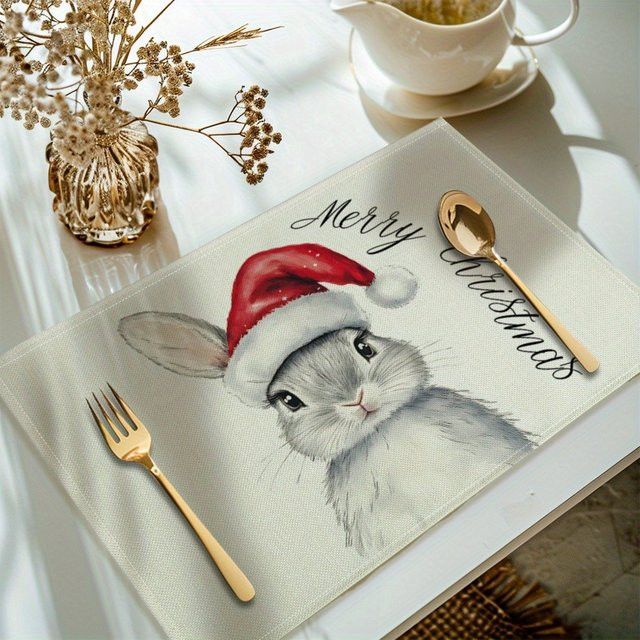 VIKAMA 4-teiliges Set Weihnachts-Platzsets mit Kaninchen-Design für die Tischdekoration - Bild 1