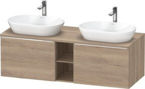 Duravit Waschtischunterschrank D-Neo in Braun Matt mit 2 Türen und offenen Regalfächern, B/T/H: 140 x 55 x 45,9 cm - Bild 1