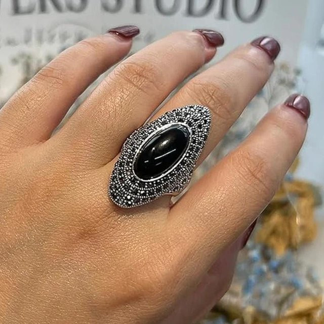 CAOSHI Ringe, schwarzes Steindesign, Damen - Bild 1
