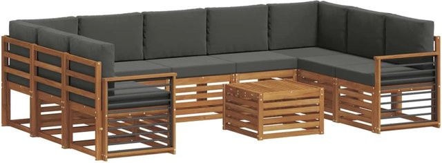 vidaXL Sofagarnitur aus Massivholz Akazie in Natur und Anthrazit, 10-teiliges L-Shape Set mit Polstern und Armlehnen - Bild 1