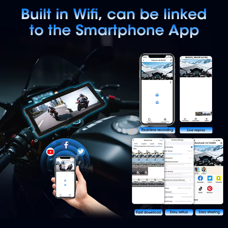 Srnubi 8,1 Zoll Motorrad DVR mit 2K Vorder- und Rückkamera, Navigation GPS, Wireless Carplay, Android Auto und TPMS Sensor, Schwarz - Bild 5