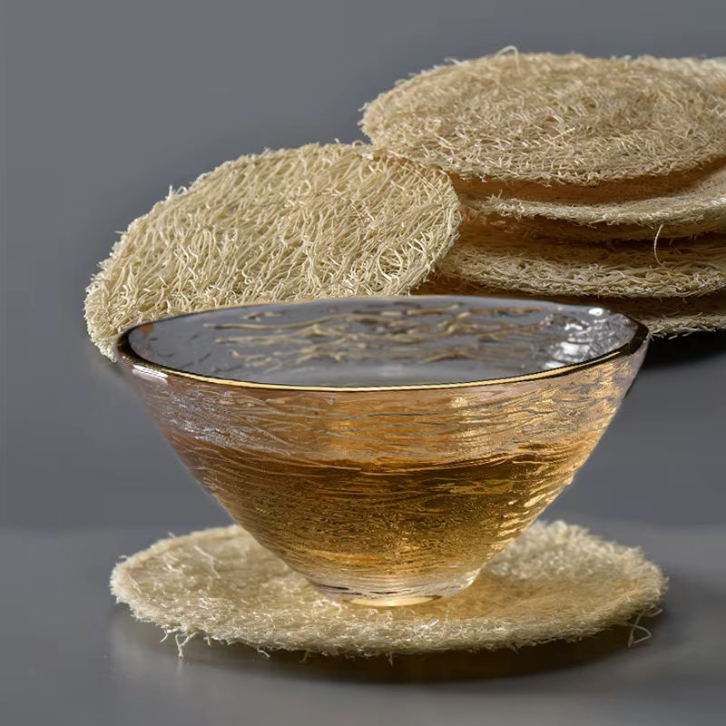 Fiteo Luffa-Teeuntersetzer aus Naturmaterial, 3 Stück, Beige, Durchmesser: 8 cm - Bild 4