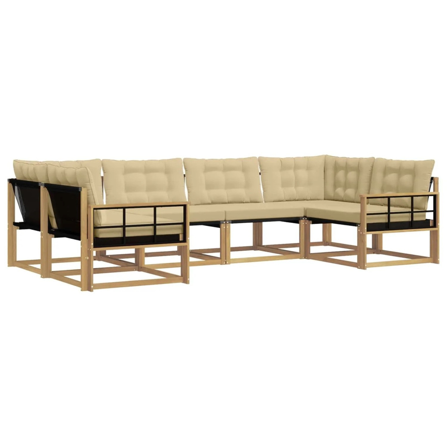 vidaXL Outdoor-Sofagarnitur L-Form aus Akazienholz mit Kissen in Weiß und Beige - Bild 2