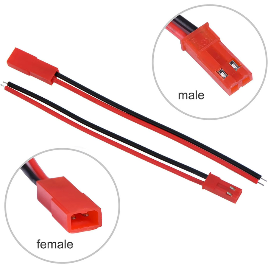 AOKIN 20 Paar JST-Stecker 2-polig männlich und weiblich in Rot, 22 AWG Kabel für LED-Streifen, RC-Spielzeug und Batterien, 10 cm und 20 cm - Bild 3