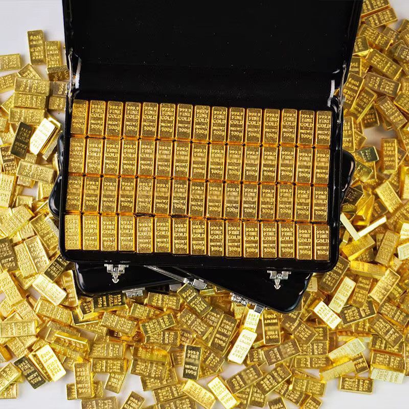 SHNGki Mini-Goldbarren-Replik im Koffer aus vergoldeter Aluminiumlegierung, Gold, Dekorationsmodell für Puppenhaus und Mikroszenen - Bild 3