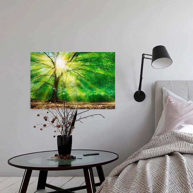 Bricoflor Leinwandbild mit Baumkrone und Sonne in Grün, modernes Naturmotiv auf Canvas für deine Wandgestaltung - Bild 1